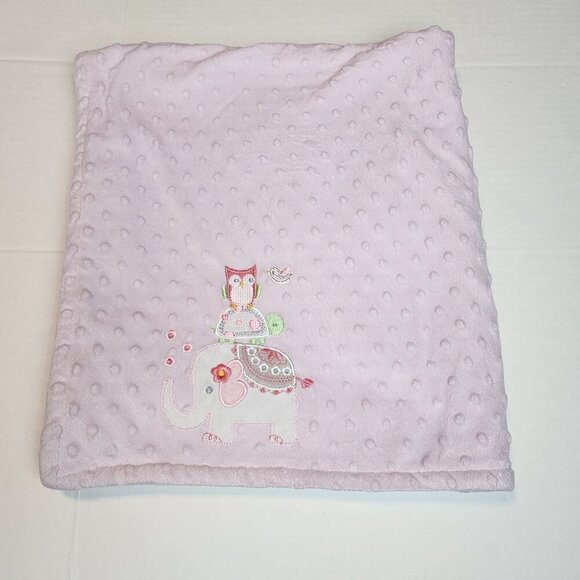 Blankets And Beyond Pink Minky Dot Baby Blanket Owl Turtle Elephant 28x31 - Picture 1 of 8